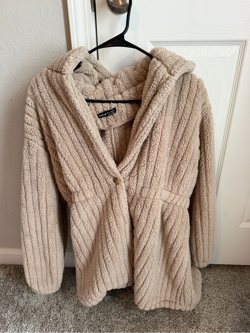 SHEIN Taupe Sherpa Hooded Jacket